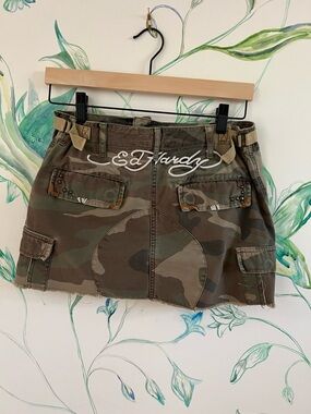 Vintage Ed Hardy Green Camo Cargo Mini Skirt